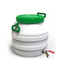 Бидон пищевой Европласт 35 л, с латунным краном, зеленая крышка (173454)