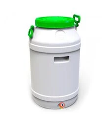 Бидон пищевой Европласт 65 л, с вентильным краном, зеленая крышка (172582)