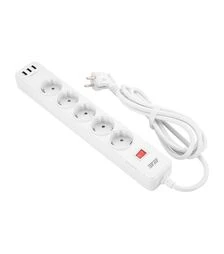 Мережевий подовжувач-фільтр 2E 3х1,5 мм², 5 розеток, 3хUSB-A, білий, 2 м (2E-SP515M2USBWH)