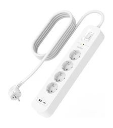 Мережевий подовжувач-фільтр Belkin 3х1,5 мм², 4 розетки, USB-A/C 18 Вт, білий, 2 м (SRB001VF2M)