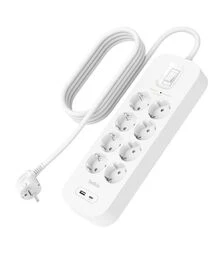Мережевий подовжувач-фільтр Belkin 3х1,5 мм², 8 розеток, USB-A/C 18 Вт, білий, 2 м (SRB003VF2M-V2)
