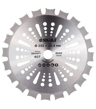 Диск для триммера Sigma с твердосплавными напайками Ø255×25,4мм, 40Т, двухсторонний (5624571)
