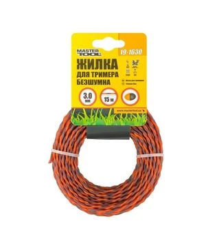 Леска для триммера MASTERTOOL SPIRAL, бесшумная, 3 мм, 15 м (19-1630)