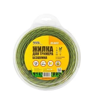 Леска для триммера MASTERTOOL SPIRAL SQUARE, бесшумная, 2,4 мм, 131 м блистер (19-0412)