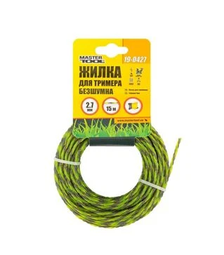 Леска для триммера MASTERTOOL SPIRAL SQUARE, бесшумная, 2,7 мм, 15 м (19-0427)