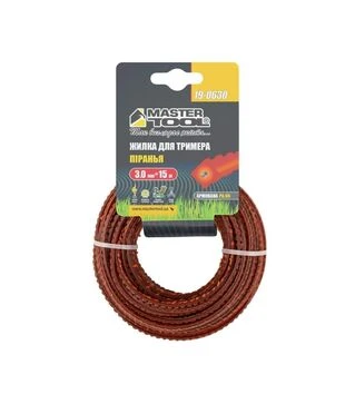 Волосінь для тримера MASTERTOOL ПІРАНЬЯ, квадрат зубчатий, армована, 3 мм, 15 м (19-0630)