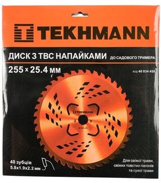 Диск для тримера Tekhmann 255х25.4 мм 40 ТВС зубців, 4 підрізні лопасті (40034458)