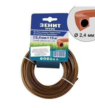 Волосінь для тримера Зеніт квадрат 2,4 мм, 15 м (40624015)