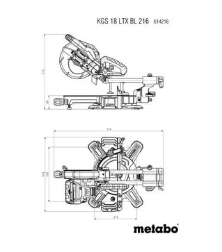 Пила торцовочная аккумуляторная Metabo KGS 18 LTX BL 216, 18 В, без АКБ и ЗУ (614216850)