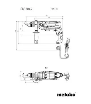 Дрель ударная Metabo SBE 800, 800 Вт, ключевой патрон, кейс (601744510)
