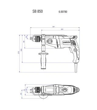 Дриль ударний Metabo SB 850-2, 850 Вт, ключовий патрон (600780000)