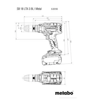 Дриль-шуруповерт ударний акумуляторний Metabo SB 18 LTX-3 BL I Metal, кейс (603183650)