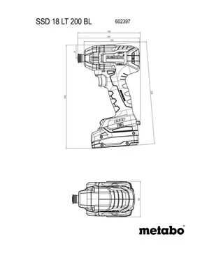 Гайковерт ударный аккумуляторный Metabo SSD 18 LT 200 BL, 1/4", без АКБ и ЗУ (602397840)