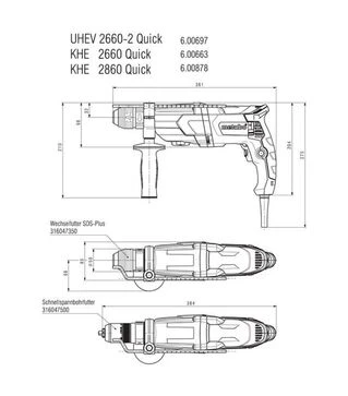 Перфоратор Metabo KHE 2660 Quick, SDS-Plus, 850 Вт, кейс (600663500)