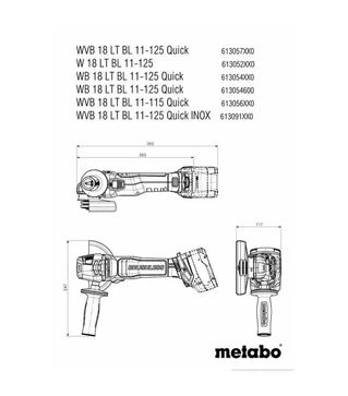 Кутова шліфмашина акумуляторна Metabo WB 18 LT BL 11-125 Quick, 2x8 А*Год, metaBOX (613054810)