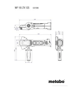 Кутова шліфмашина акумуляторна Metabo WF 18 LTX 125, без АКБ та ЗП (601306840)