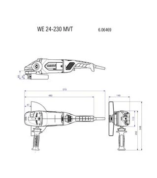 Угловая шлифмашина Metabo WE 24-230 MVT, 2400 Вт, плавный пуск, без фиксации выключателя (606469580)