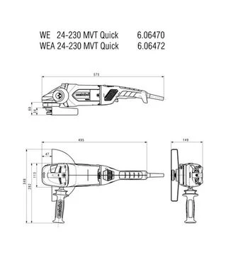 Угловая шлифмашина Metabo WEA 24-230 MVT Quick, 2400 Вт, плавный пуск, автобаланс (606472000)