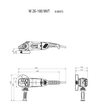 Угловая шлифмашина Metabo W 26-180 MVT, 2600 Вт, без фиксации выключателя (606473260)