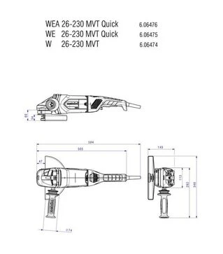 Угловая шлифмашина Metabo WE 26-230 MVT Quick, 2600 Вт, плавный пуск (606475000)
