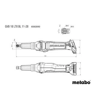 Прямая шлифмашина аккумуляторная Metabo GVB 18 LTX BL 11-28, 18 В, без АКБ и ЗУ (600826840)