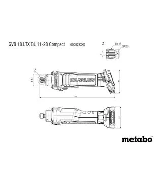 Прямая шлифмашина аккумуляторная Metabo GVB 18 LTX BL 11-28 Compact, 18 В, без АКБ и ЗУ (600828850)