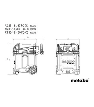 Пылесос строительный аккумуляторный Metabo AS 36-18 L 30 PC CC, без АКБ и ЗУ (602073850)