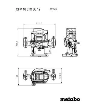 Фрезер аккумуляторный Metabo OFV 18 LTX BL 12, 6/8/12 мм, без АКБ и ЗУ (601743660)