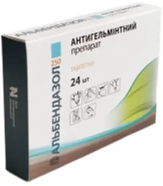 Протипаразитарний препарат Альбендазол - 250 таблетки №24, 1 пачка
