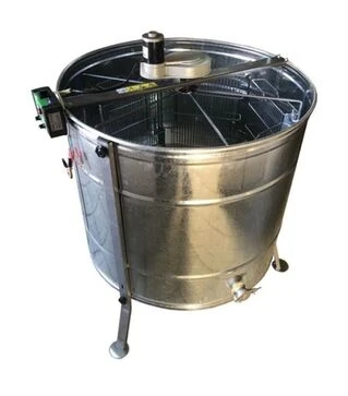 Медогонка 6-ти рамкова напівавтоматична оцинкована, з ремінним електроприводом Pulse 100 Вт, з підставкою (MP006P)