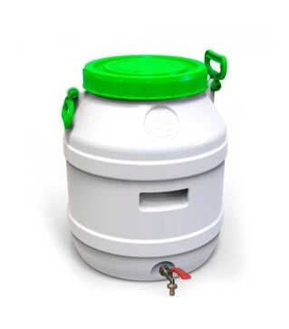 Бидон пищевой Европласт 45 л, с латунным краном, зеленая крышка (173314)