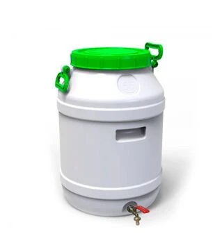 Бидон пищевой Европласт 55 л, с латунным краном, зеленая крышка (172764)