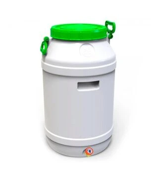 Бидон пищевой Европласт 65 л, с вентильным краном, зеленая крышка (172582)