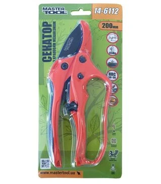 Секатор MASTERTOOL 200 мм, з ковадлом, храповим механізмом та тефлоновим покриттям (14-6112)