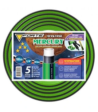 Комплект FORTE MERCURY - шланг четырехслойный армированный 50 м+ пистолет, 2 кон., адаптер (134535)