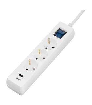 Мережевий подовжувач-фільтр 2E 3х1,5 мм&sup2;, 3 розетки, USB-A/C, білий, 3 м (2E-SP315M3USBWH)