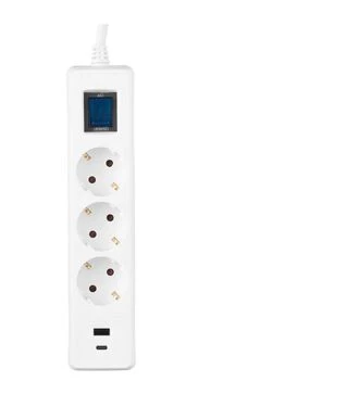 Мережевий подовжувач-фільтр 2E 3х1,5 мм&sup2;, 3 розетки, USB-A/C, білий, 3 м (2E-SP315M3USBWH)