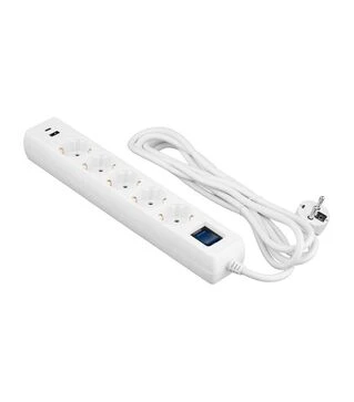 Мережевий подовжувач-фільтр 2E 3х1,5 мм&sup2;, 5 розеток, USB-A/C, білий, 3 м (2E-SP515M3USBWH)