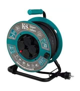 Мережевий подовжувач на котушці Konner&amp;Sohnen 3х2,5 мм&sup2;, 4 розетки, зелений, 25 м (KSCR-25M)