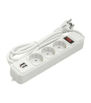 Мережевий подовжувач-фільтр PowerPlant 3x1,5 мм&sup2;, 3 розетки, 2xUSB, 1,8 м (PPSA10M18S3U)