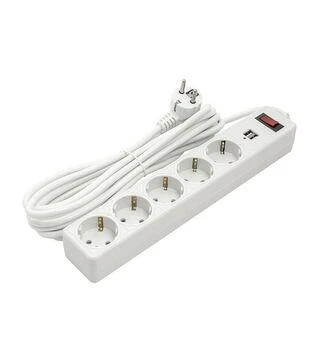 Сетевой удлинитель-фильтр PowerPlant JY-1056U/5, 3x1,5 мм&sup2;, 5 розеток, 2xUSB, 5 м (PPSA10M50S5U)
