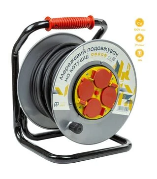 Сетевой удлинитель на катушке PowerPlant JY-20022/25, 3x2,5 мм&sup2;, 4 розетки, 25 м (EX610525)